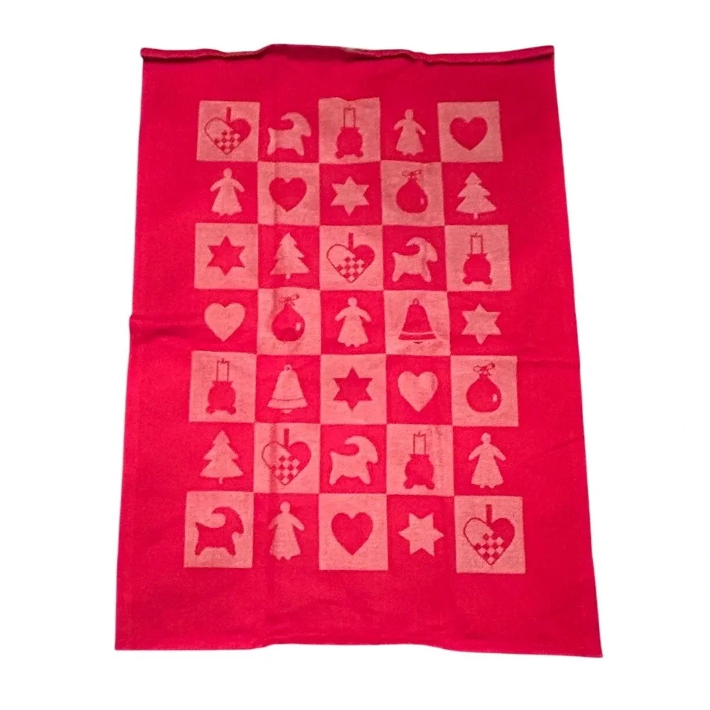 Ekelund Tea Towel Holiday Christmas Red Swedish Folk Art Cotton Linen Jacquard